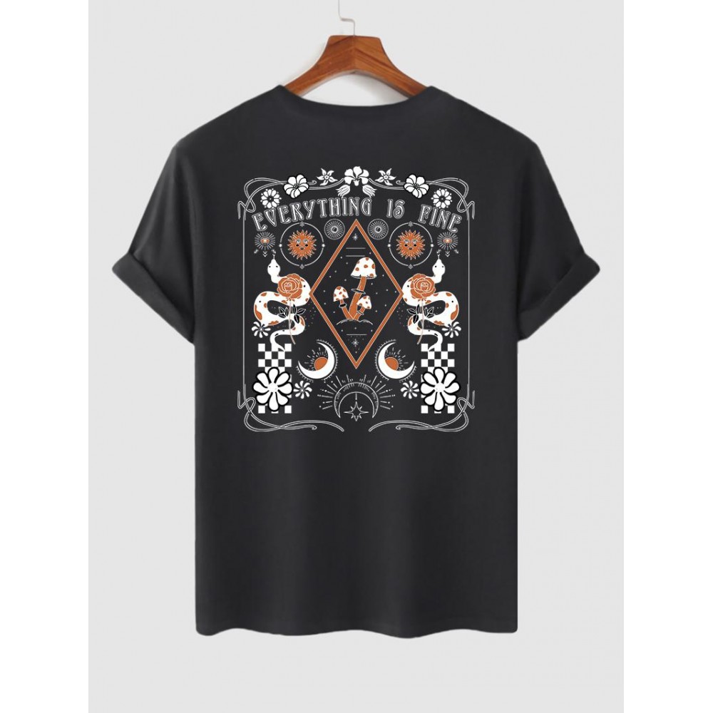 Snake Rose Moon Graphic Pattern Short Sleeves Crew Neck T-shirt Snake Rose Moon Graphic Pattern Short Sleeves Crew Neck T-shirt