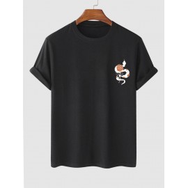 Snake Rose Moon Graphic Pattern Short Sleeves Crew Neck T-shirt Snake Rose Moon Graphic Pattern Short Sleeves Crew Neck T-shirt