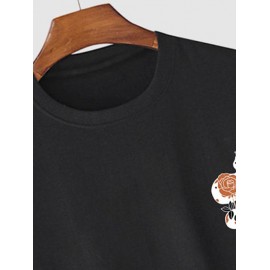 Snake Rose Moon Graphic Pattern Short Sleeves Crew Neck T-shirt Snake Rose Moon Graphic Pattern Short Sleeves Crew Neck T-shirt