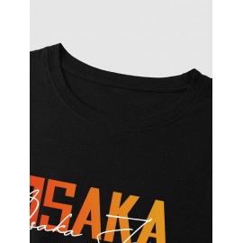 OSAKA Letter Dragon Graphic Pattern Short Sleeves Basic Tee OSAKA Letter Dragon Graphic Pattern Short Sleeves Basic Tee