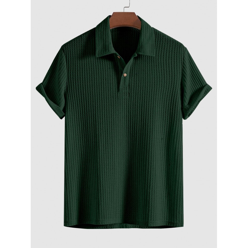 Men's Plain Color Tartan Jacquard Weave Textured Polo Collar Short Sleeves T-shirt Men's Plain Color Tartan Jacquard Weave Textured Polo Collar Short Sleeves T-shirt