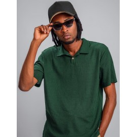 Men's Plain Color Tartan Jacquard Weave Textured Polo Collar Short Sleeves T-shirt Men's Plain Color Tartan Jacquard Weave Textured Polo Collar Short Sleeves T-shirt