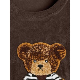Men's Terry Cloth Crew Neck Cartoon Bear Applique Casual Funny Short Sleeves T Shirt Men's Terry Cloth Crew Neck Cartoon Bear Applique Casual Funny Short Sleeves T Shirt