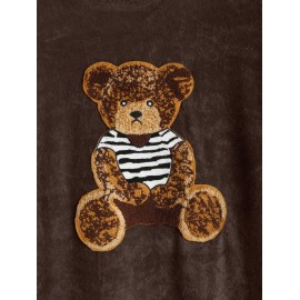 Men's Terry Cloth Crew Neck Cartoon Bear Applique Casual Funny Short Sleeves T Shirt Men's Terry Cloth Crew Neck Cartoon Bear Applique Casual Funny Short Sleeves T Shirt