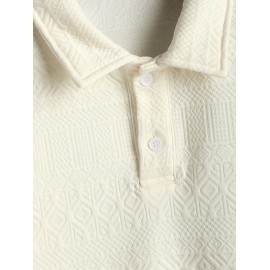 Geometric Jacquard Textured Quarter Button Polo Collared Short Sleeves T Shirt Geometric Jacquard Textured Quarter Button Polo Collared Short Sleeves T Shirt