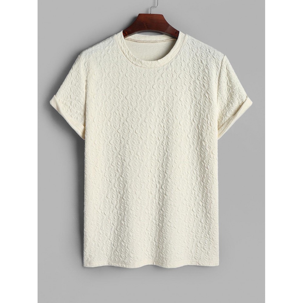 Men's Plain Color Bubble Jacquard Textured Short Sleeves T-shirt Men's Plain Color Bubble Jacquard Textured Short Sleeves T-shirt