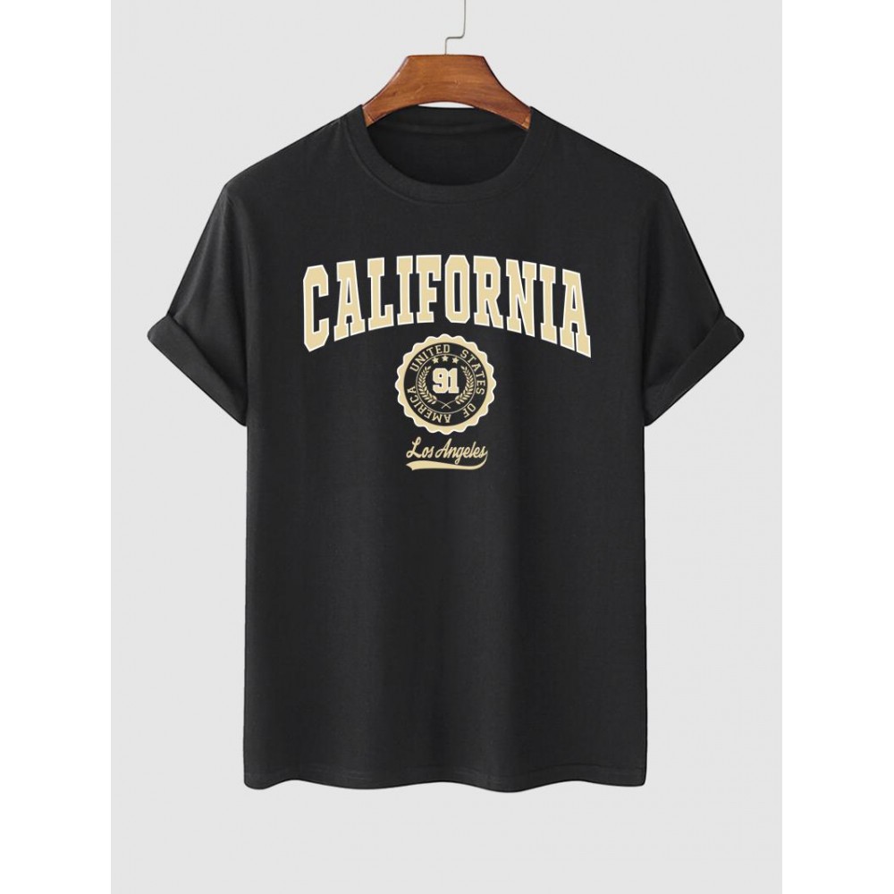 Letter CALIFORNIA Badge Graphic Printed Short Sleeve T-shirt Letter CALIFORNIA Badge Graphic Printed Short Sleeve T-shirt