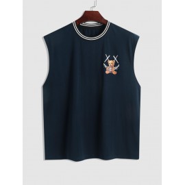 Rib Collar Smile Face Cartoon Bear Sleeveless T Shirt Summer Tank Top Rib Collar Smile Face Cartoon Bear Sleeveless T Shirt Summer Tank Top