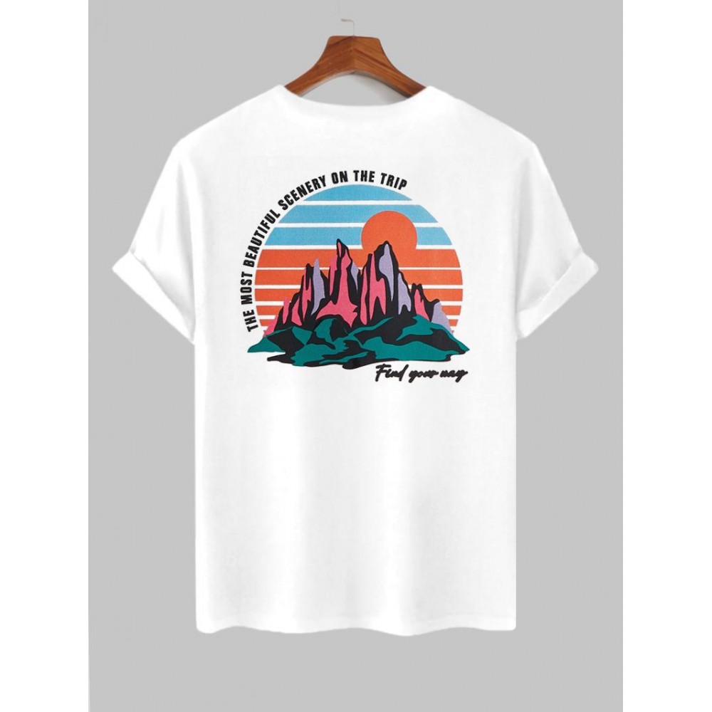 Men's Casual Letter Mountain Printed Short Sleeves Crew Neck T-shirt Men's Casual Letter Mountain Printed Short Sleeves Crew Neck T-shirt