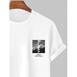 Letter ALASKA SNOW MOUNTAIN Graphic Printed Short Sleeve T-shirt Letter ALASKA SNOW MOUNTAIN Graphic Printed Short Sleeve T-shirt