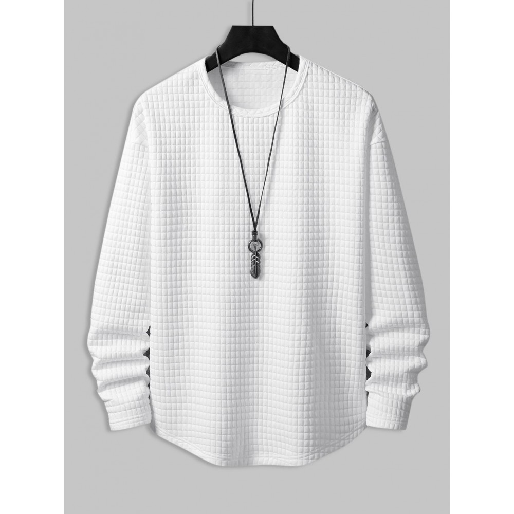 Men's Minimalist Style Jacquard Textured Round Neck Long Sleeves T-shirt Men's Minimalist Style Jacquard Textured Round Neck Long Sleeves T-shirt