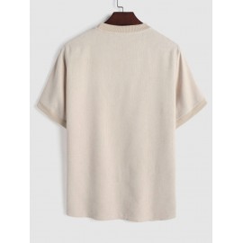 Solid Color Ribbed Corduroy Short Sleeves Crew Neck T-shirt Solid Color Ribbed Corduroy Short Sleeves Crew Neck T-shirt