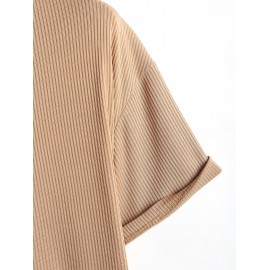 Solid Color Ribbed Textured Short Sleeves T-shirt Solid Color Ribbed Textured Short Sleeves T-shirt