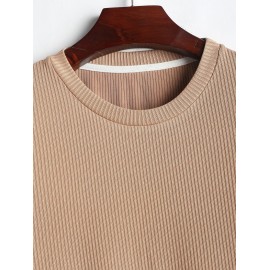 Solid Color Ribbed Textured Short Sleeves T-shirt Solid Color Ribbed Textured Short Sleeves T-shirt