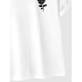 Short Sleeve Rose Print T-shirt Short Sleeve Rose Print T-shirt