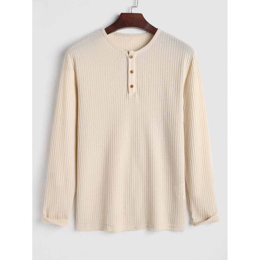 Men's Daily Casual Button Placket Solid Color Round Neck Knitted Long Sleeve Henley T Shirt Men's Daily Casual Button Placket Solid Color Round Neck Knitted Long Sleeve Henley T Shirt