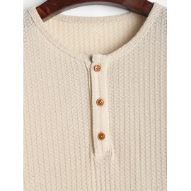 Men's Daily Casual Button Placket Solid Color Round Neck Knitted Long Sleeve Henley T Shirt Men's Daily Casual Button Placket Solid Color Round Neck Knitted Long Sleeve Henley T Shirt