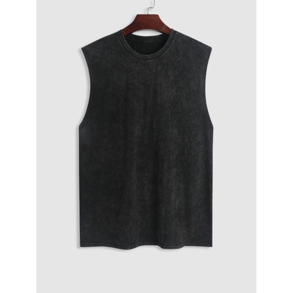 Men's Vintage Washed Crew Neck Sleeveless Casual T Shirt 100% Cotton Summer Tank Top Men's Vintage Washed Crew Neck Sleeveless Casual T Shirt 100% Cotton Summer Tank Top