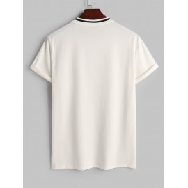 Letter Print Contrast Striped Collar T Shirt Letter Print Contrast Striped Collar T Shirt