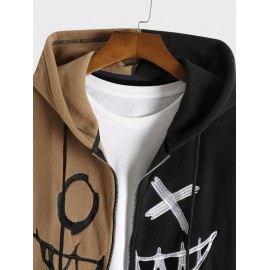 Men's Zip Up Two Tone Colorblock Smile Face Embroidery Halloween Polar Fleece Hoodie Jacket Men's Zip Up Two Tone Colorblock Smile Face Embroidery Halloween Polar Fleece Hoodie Jacket