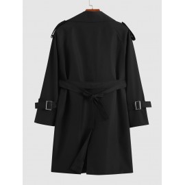 Men's Basic Minimalist Lapel Collar Belted Pocket Double-breasted Solid Color Trench Coat Men's Basic Minimalist Lapel Collar Belted Pocket Double-breasted Solid Color Trench Coat