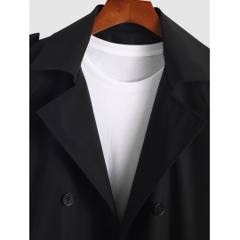 Men's Basic Minimalist Lapel Collar Belted Pocket Double-breasted Solid Color Trench Coat Men's Basic Minimalist Lapel Collar Belted Pocket Double-breasted Solid Color Trench Coat