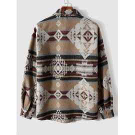 Men's Vintage Ethnic Aztec Geometric Print Pocket Design Woolen Shacket Jacket Men's Vintage Ethnic Aztec Geometric Print Pocket Design Woolen Shacket Jacket