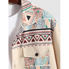 Men's Ethnic Style Geometric Printed Front Pocket Button Fuzzy Fleece Jacket Men's Ethnic Style Geometric Printed Front Pocket Button Fuzzy Fleece Jacket