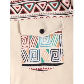 Men's Ethnic Style Geometric Printed Front Pocket Button Fuzzy Fleece Jacket Men's Ethnic Style Geometric Printed Front Pocket Button Fuzzy Fleece Jacket