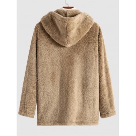 Men's Casual Warmth Thermal Solid Color Button Front Fluffy Teddy Fleece Hooded Long Coat Men's Casual Warmth Thermal Solid Color Button Front Fluffy Teddy Fleece Hooded Long Coat