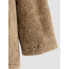 Men's Casual Warmth Thermal Solid Color Button Front Fluffy Teddy Fleece Hooded Long Coat Men's Casual Warmth Thermal Solid Color Button Front Fluffy Teddy Fleece Hooded Long Coat