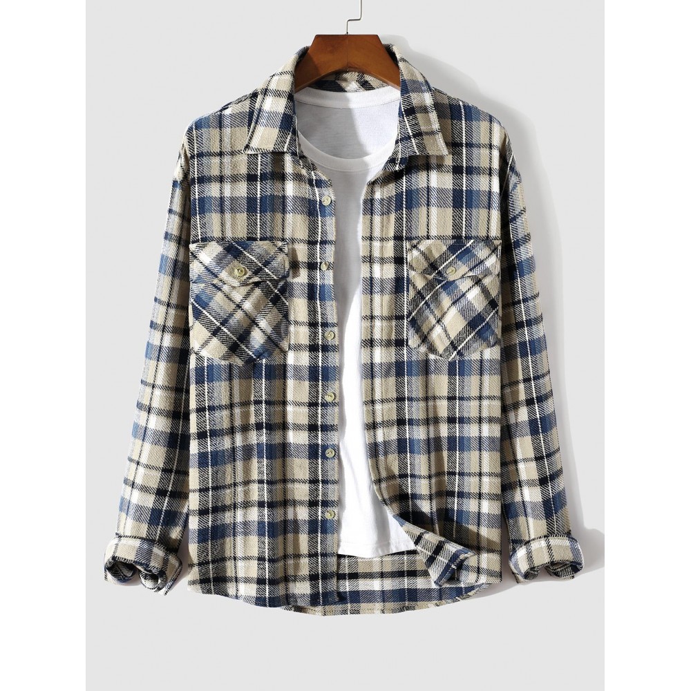 Men's Daily Casual Plaid Flap Cargo Pockets Button Up Long Sleeve Flannel Shirt Jacket Shacket Men's Daily Casual Plaid Flap Cargo Pockets Button Up Long Sleeve Flannel Shirt Jacket Shacket