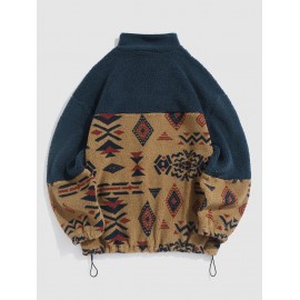 Ethnic Aztec Printed Zip Fly Fluffy Jacket Ethnic Aztec Printed Zip Fly Fluffy Jacket