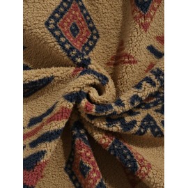 Ethnic Aztec Printed Zip Fly Fluffy Jacket Ethnic Aztec Printed Zip Fly Fluffy Jacket