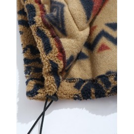 Ethnic Aztec Printed Zip Fly Fluffy Jacket Ethnic Aztec Printed Zip Fly Fluffy Jacket