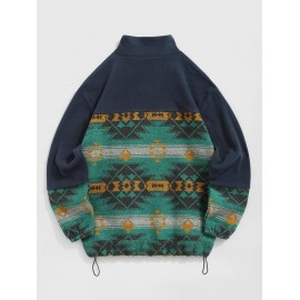 Men's Ethnic Aztec Printed Slant Pocket Zip Fly Stand Collar Fuzzy Polar Fleece Jacket Men's Ethnic Aztec Printed Slant Pocket Zip Fly Stand Collar Fuzzy Polar Fleece Jacket