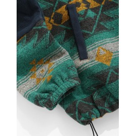 Men's Ethnic Aztec Printed Slant Pocket Zip Fly Stand Collar Fuzzy Polar Fleece Jacket Men's Ethnic Aztec Printed Slant Pocket Zip Fly Stand Collar Fuzzy Polar Fleece Jacket