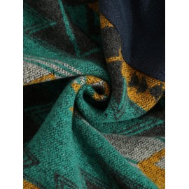 Men's Ethnic Aztec Printed Slant Pocket Zip Fly Stand Collar Fuzzy Polar Fleece Jacket Men's Ethnic Aztec Printed Slant Pocket Zip Fly Stand Collar Fuzzy Polar Fleece Jacket