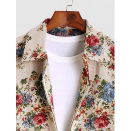 Men's Fashion Flower Jacquard Zip Up Pocket Turn Down Collar Long Sleeve Jacket Men's Fashion Flower Jacquard Zip Up Pocket Turn Down Collar Long Sleeve Jacket