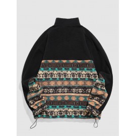 Geometric Ethnic Aztec Printed Zipper Fly Fluffy Jacket Geometric Ethnic Aztec Printed Zipper Fly Fluffy Jacket