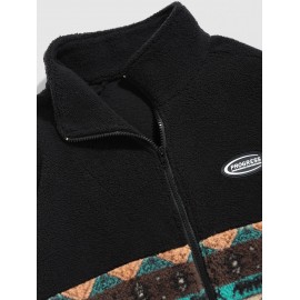 Geometric Ethnic Aztec Printed Zipper Fly Fluffy Jacket Geometric Ethnic Aztec Printed Zipper Fly Fluffy Jacket