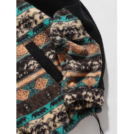 Geometric Ethnic Aztec Printed Zipper Fly Fluffy Jacket Geometric Ethnic Aztec Printed Zipper Fly Fluffy Jacket