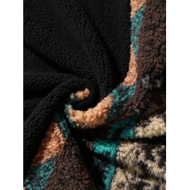 Geometric Ethnic Aztec Printed Zipper Fly Fluffy Jacket Geometric Ethnic Aztec Printed Zipper Fly Fluffy Jacket