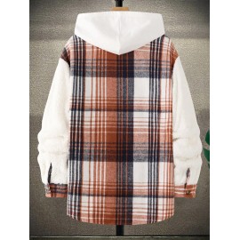 Men's Plaid Pattern Spliced Button Front Flap Pocket Fuzzy Teddy Fleece Jacket Men's Plaid Pattern Spliced Button Front Flap Pocket Fuzzy Teddy Fleece Jacket