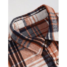 Men's Plaid Pattern Spliced Button Front Flap Pocket Fuzzy Teddy Fleece Jacket Men's Plaid Pattern Spliced Button Front Flap Pocket Fuzzy Teddy Fleece Jacket