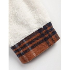 Men's Plaid Pattern Spliced Button Front Flap Pocket Fuzzy Teddy Fleece Jacket Men's Plaid Pattern Spliced Button Front Flap Pocket Fuzzy Teddy Fleece Jacket