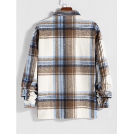 Men's Plaid Checks Colorblock Pocket Design Woolen Turn Down Collar Coat Men's Plaid Checks Colorblock Pocket Design Woolen Turn Down Collar Coat