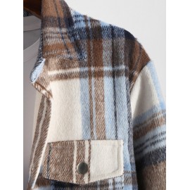 Men's Plaid Checks Colorblock Pocket Design Woolen Turn Down Collar Coat Men's Plaid Checks Colorblock Pocket Design Woolen Turn Down Collar Coat