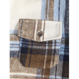 Men's Plaid Checks Colorblock Pocket Design Woolen Turn Down Collar Coat Men's Plaid Checks Colorblock Pocket Design Woolen Turn Down Collar Coat