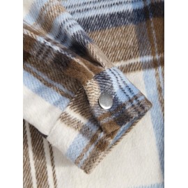 Men's Plaid Checks Colorblock Pocket Design Woolen Turn Down Collar Coat Men's Plaid Checks Colorblock Pocket Design Woolen Turn Down Collar Coat
